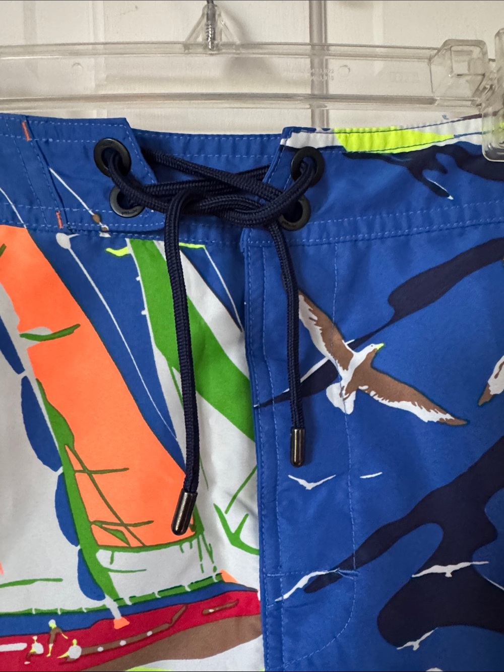 Ralph Lauren RLX Sailboat-Print Swim Board Shorts with Orange & Green Accents - Picture 9 of 15